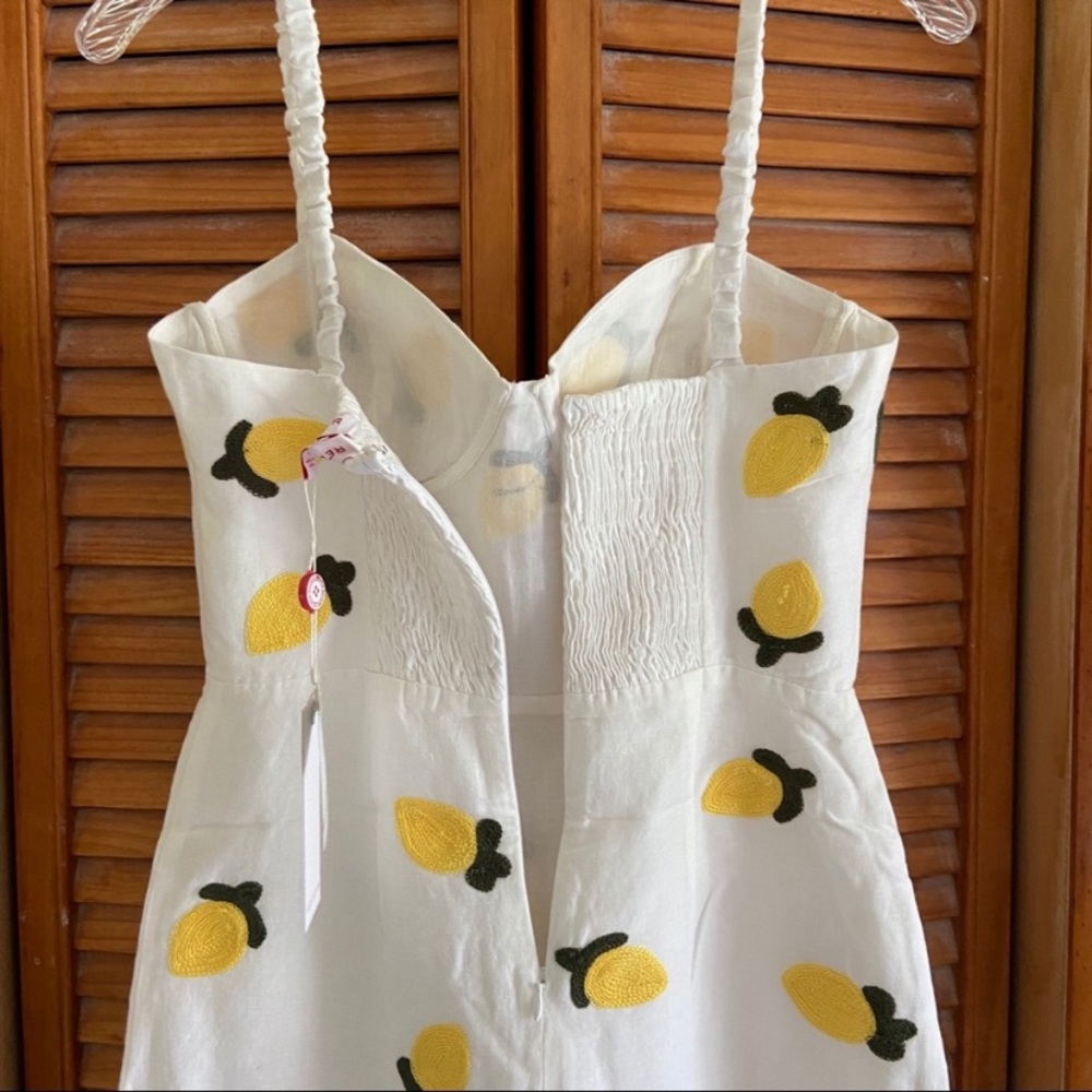 NEW Anthropologie Red Carter Linen Lemon Embroidered Mini Dress - Picture 7 of 16